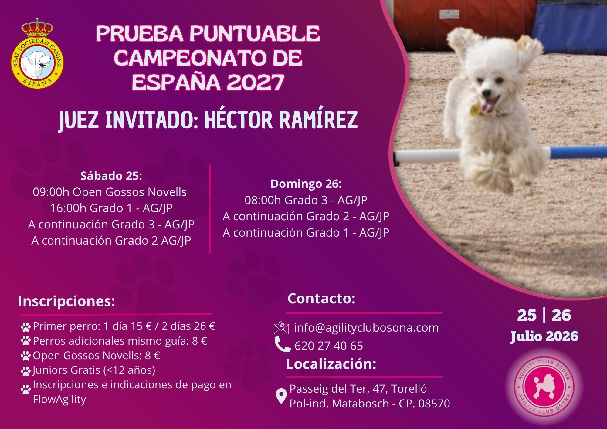 Cartel prueba RSCE Julio 2026 Agility Club Osona
